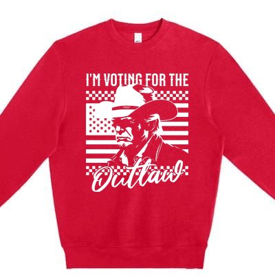 IM Voting For The Outlaw President Trump Western Trump Cowboy Premium Crewneck Sweatshirt