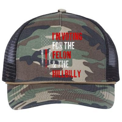 IM Voting For The Felon & The Hillbilly 2024 Pro Trump Meme Retro Rope Trucker Hat Cap