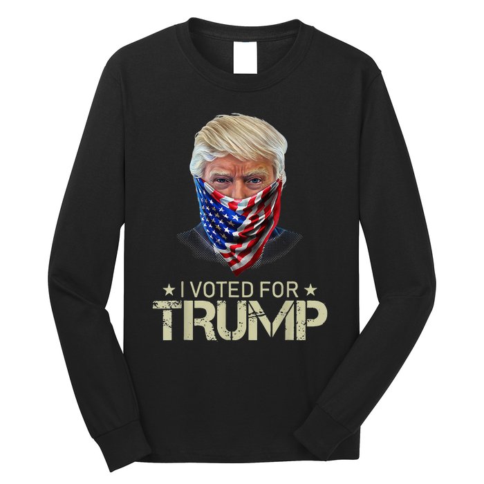 I Voted For Trump USA Flag Patriots Vintage Retro Long Sleeve Shirt