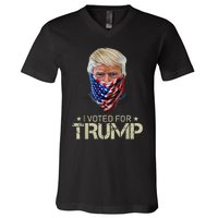 I Voted For Trump USA Flag Patriots Vintage Retro V-Neck T-Shirt