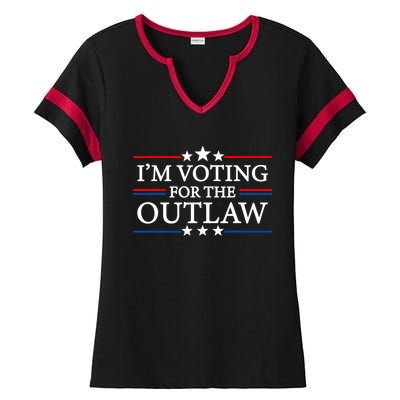 IM Voting For The Outlaw Wanted For President Trump 2024 Ladies Halftime Notch Neck Tee