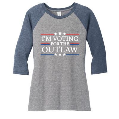 IM Voting For The Outlaw Wanted For President Trump 2024 Women's Tri-Blend 3/4-Sleeve Raglan Shirt