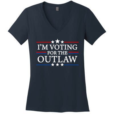 IM Voting For The Outlaw Wanted For President Trump 2024 Women's V-Neck T-Shirt