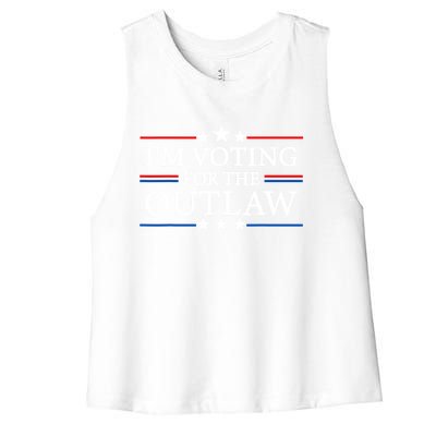 IM Voting For The Outlaw Wanted For President Trump 2024 Women's Racerback Cropped Tank