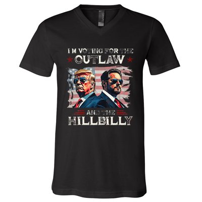 IM Voting For The Outlaw And The Hillbilly Trump Vance 2024 V-Neck T-Shirt