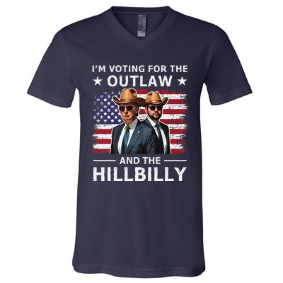 IM Voting For The Outlaw And The Hillbilly Trump Vance 2024 V-Neck T-Shirt