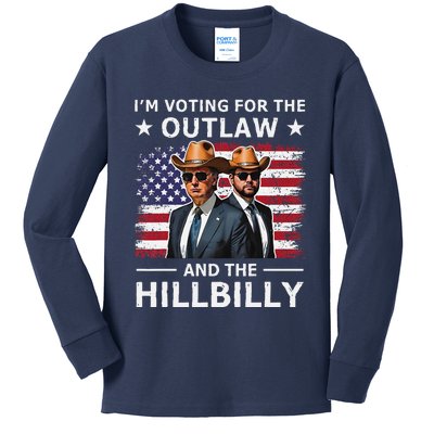 IM Voting For The Outlaw And The Hillbilly Trump Vance 2024 Kids Long Sleeve Shirt