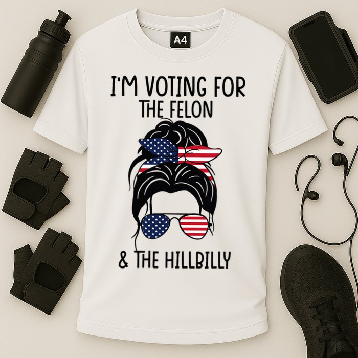 Im Voting For The Felon & The Hillbilly 2024 Pro Trump Cooling Performance Crew T-Shirt