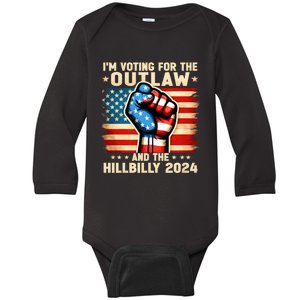 IM Voting For The Outlaw And The Hillbilly 2024 Us Flag Baby Long Sleeve Bodysuit