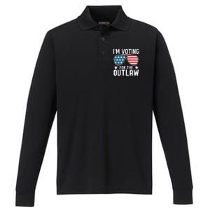 IM Voting For The Outlaw Funny Gift Fourth Of July Trump 2024 Great Gift Performance Long Sleeve Polo