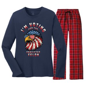 Im Voting For The Convicted Felon Funny Pro Trump 2024 Women's Long Sleeve Flannel Pajama Set 