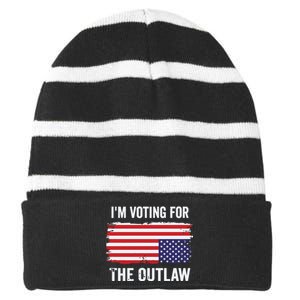 IM Voting For The Outlaw President Trump Striped Beanie with Solid Band