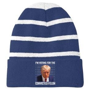 Im Voting For The Convicted Felon Funny Pro 2024 Striped Beanie with Solid Band