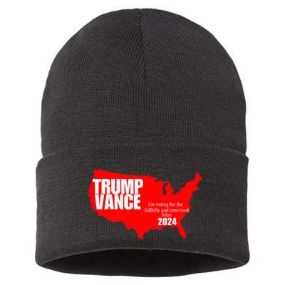 Im Voting For The Hillbilly And Convicted Felon Red Usa Map Sustainable Knit Beanie