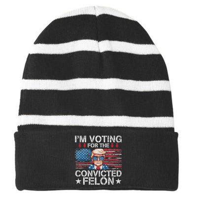 IM Voting For The Convicted Felon Funny Trump 2024 Striped Beanie with Solid Band