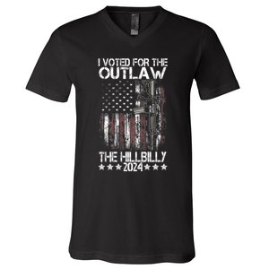 I Voted For The Outlaw And The Hillbilly President Trump 47 V-Neck T-Shirt