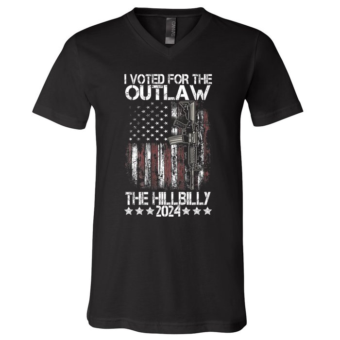 I Voted For The Outlaw And The Hillbilly President Trump 47 V-Neck T-Shirt