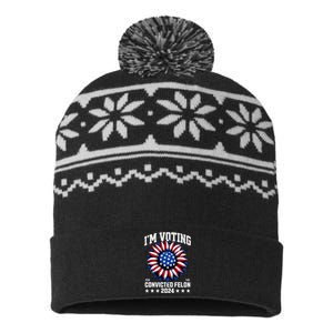 Im Voting For A Felon In 2024 Us Flag Voting Felon USA-Made Snowflake Beanie