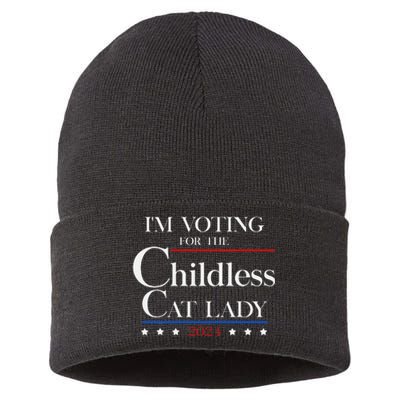 IM Voting For The Childless Cat Lady Vote For Kamala Sustainable Knit Beanie