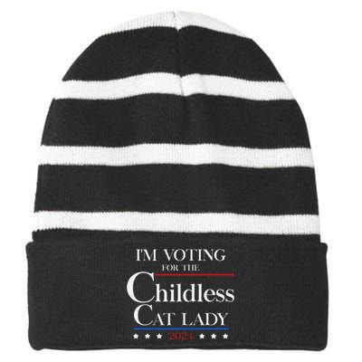 IM Voting For The Childless Cat Lady Vote For Kamala Striped Beanie with Solid Band