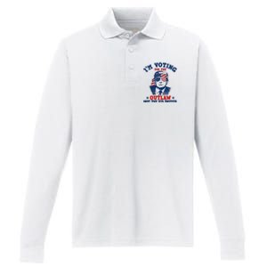 IM Voting For The Outlaw Not The Ki.D Sniffer Trump 2024 Performance Long Sleeve Polo