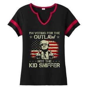 IM Voting For The Outlaw Not The Ki.D Sniffer Trump 2024 Ladies Halftime Notch Neck Tee