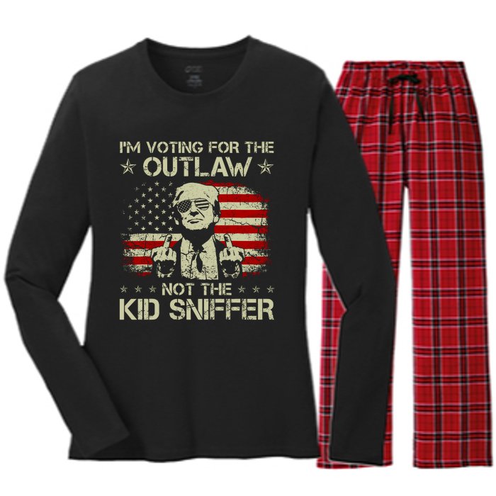 IM Voting For The Outlaw Not The Ki.D Sniffer Trump 2024 Women's Long Sleeve Flannel Pajama Set 