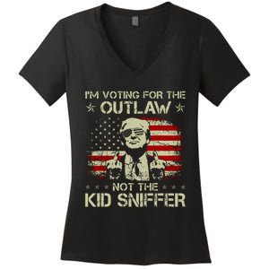 IM Voting For The Outlaw Not The Ki.D Sniffer Trump 2024 Women's V-Neck T-Shirt