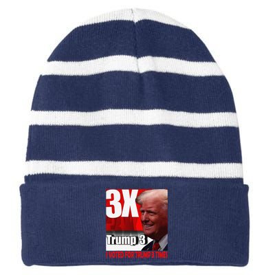 I Voted For Trump 3 Times Striped Beanie with Solid Band