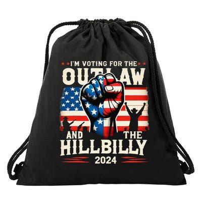 IM Voting For The Outlaw And The Hillbilly 2024 Us Flag Drawstring Bag