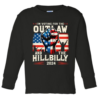 IM Voting For The Outlaw And The Hillbilly 2024 Us Flag Toddler Long Sleeve Shirt