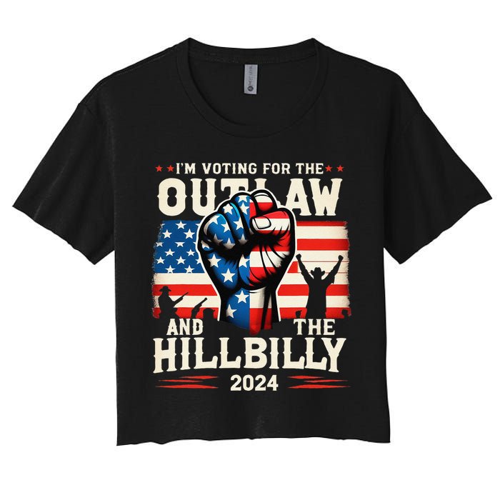 IM Voting For The Outlaw And The Hillbilly 2024 Us Flag Women's Crop Top Tee