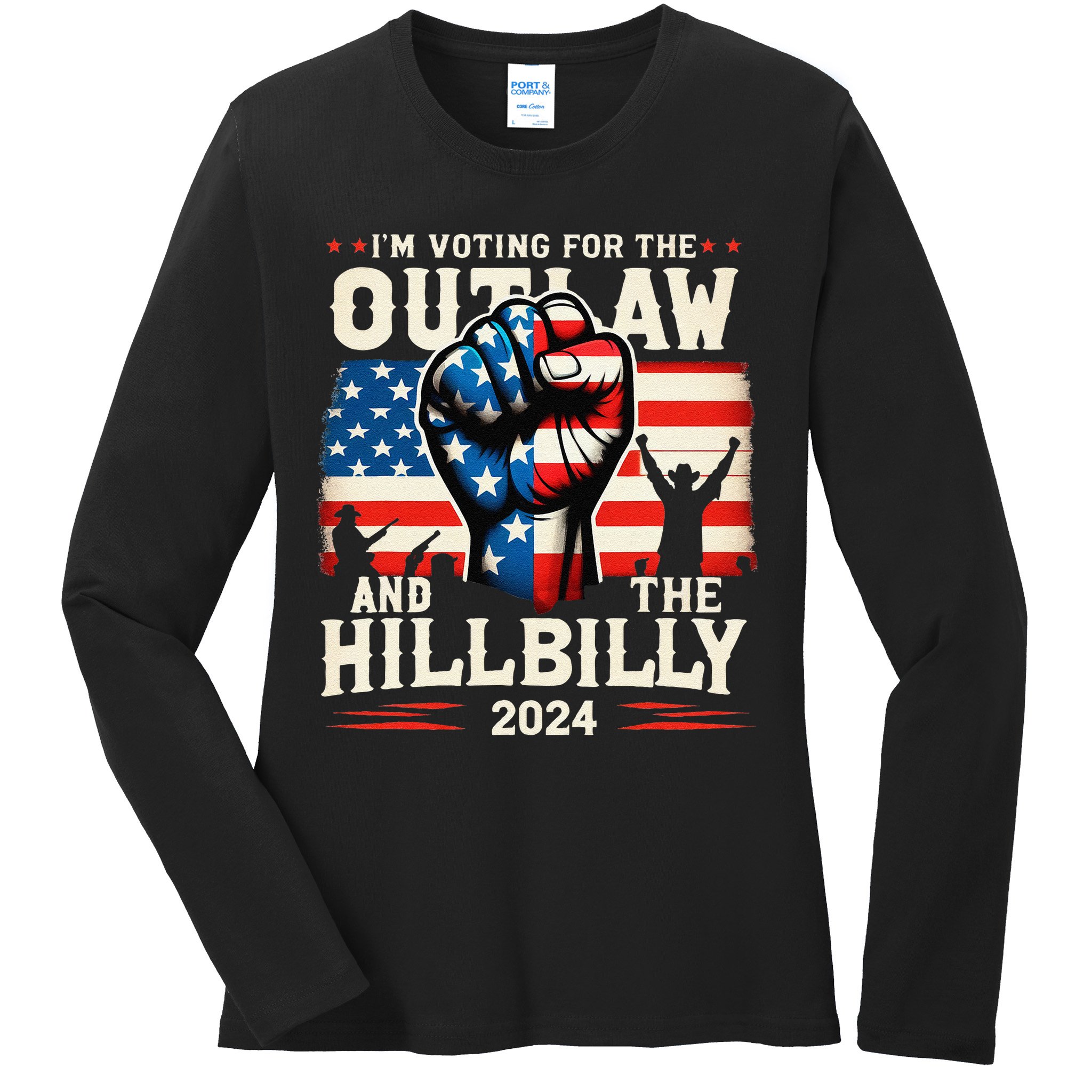 IM Voting For The Outlaw And The Hillbilly 2024 Us Flag Ladies Long Sleeve Shirt
