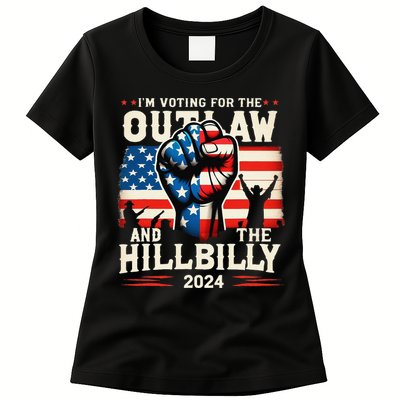 IM Voting For The Outlaw And The Hillbilly 2024 Us Flag Womens T-Shirt