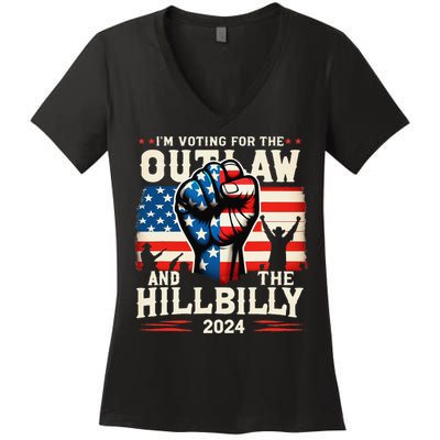IM Voting For The Outlaw And The Hillbilly 2024 Us Flag Women's V-Neck T-Shirt