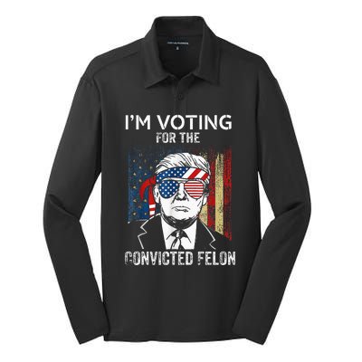 IM Voting For The Convicted Felon Funny Trump 2024 Silk Touch Performance Long Sleeve Polo