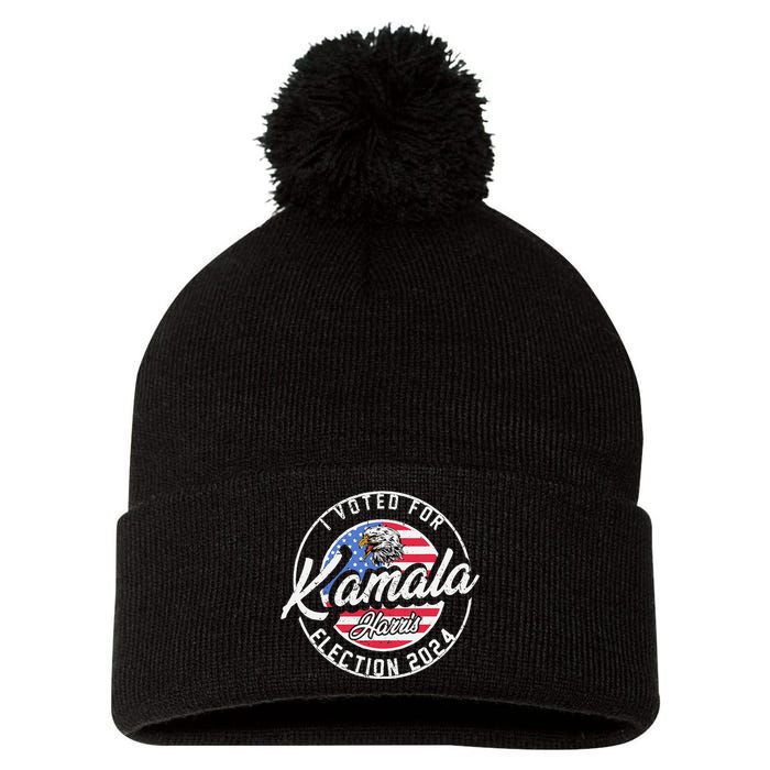 I Voted For Kamala Harris 2024 Support IM With Her Democrat Pom Pom 12in Knit Beanie