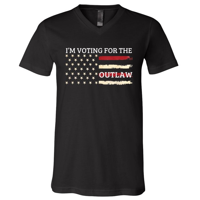 IM Voting For The Outlaw 2024 American Flag V-Neck T-Shirt