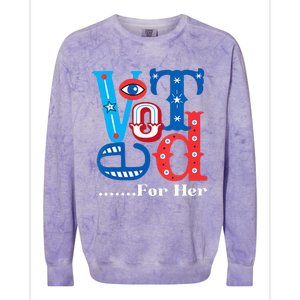 I Voted For Her Usa Elections 2024 Pro Kamala Liberal Colorblast Crewneck Sweatshirt