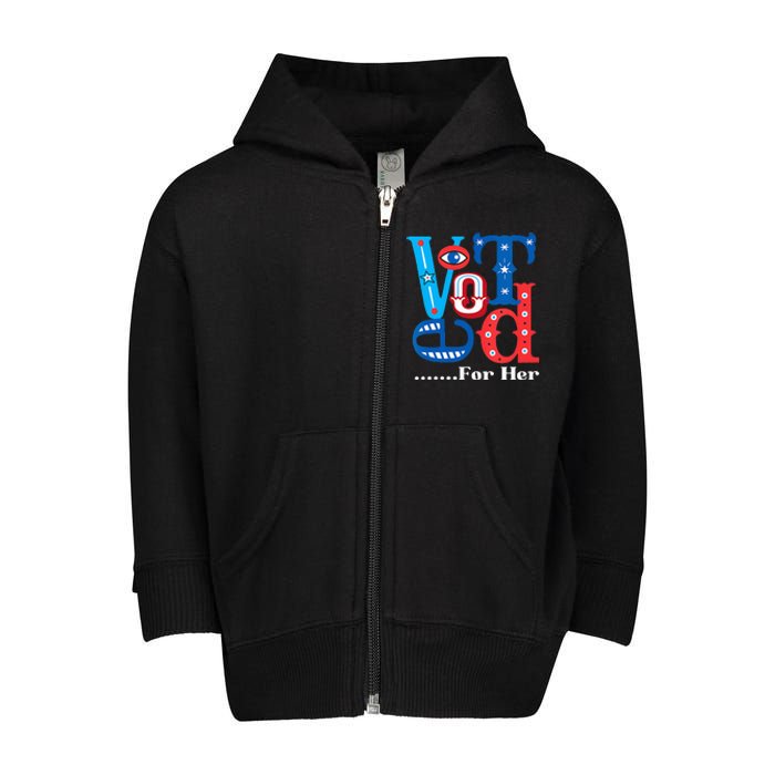 I Voted For Her Usa Elections 2024 Pro Kamala Liberal Toddler Zip Fleece Hoodie