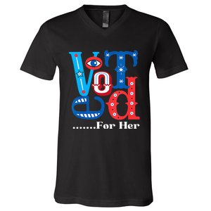 I Voted For Her Usa Elections 2024 Pro Kamala Liberal V-Neck T-Shirt