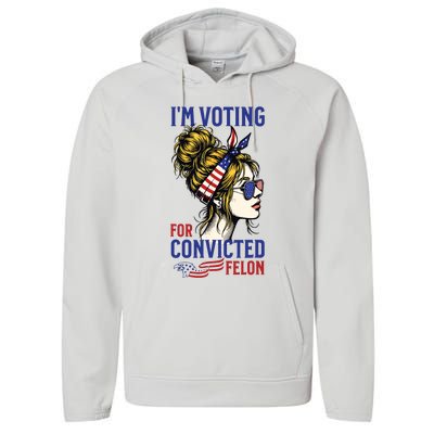 Im Voting For A Felon In 2024 Women Messy Bun Performance Fleece Hoodie