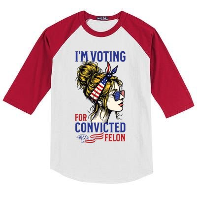 Im Voting For A Felon In 2024 Women Messy Bun Kids Colorblock Raglan Jersey