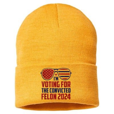 Im Voting For A Felon In 2024 Us Flag Sunglasses Pro Trump Sustainable Knit Beanie