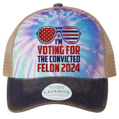 Im Voting For A Felon In 2024 Us Flag Sunglasses Pro Trump Legacy Tie Dye Trucker Hat