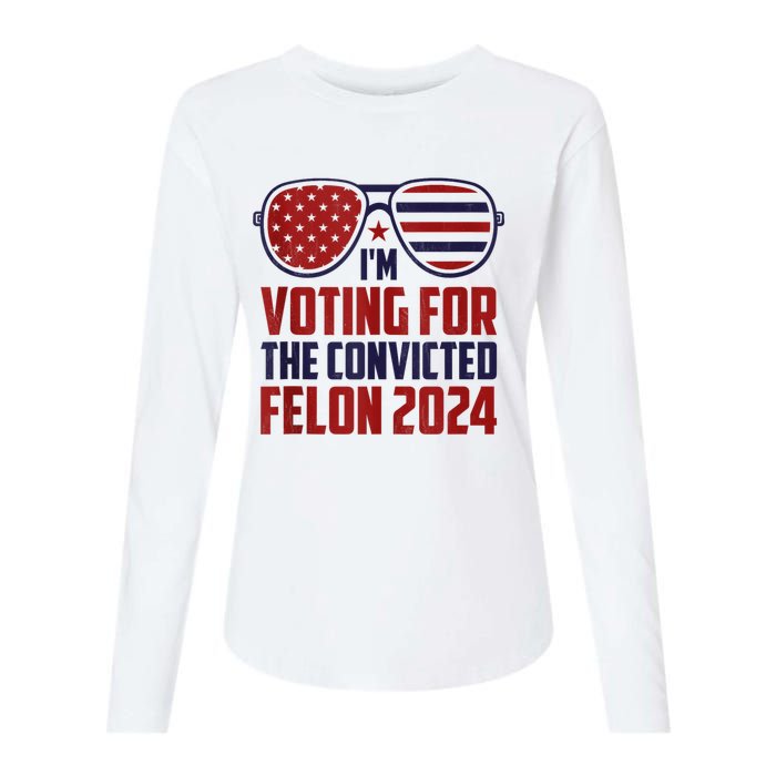 Im Voting For A Felon In 2024 Us Flag Sunglasses Pro Trump Womens Cotton Relaxed Long Sleeve T-Shirt