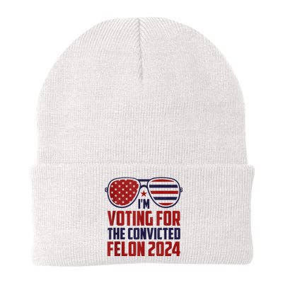 Im Voting For A Felon In 2024 Us Flag Sunglasses Pro Trump Knit Cap Winter Beanie