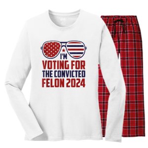 Im Voting For A Felon In 2024 Us Flag Sunglasses Pro Trump Women's Long Sleeve Flannel Pajama Set 