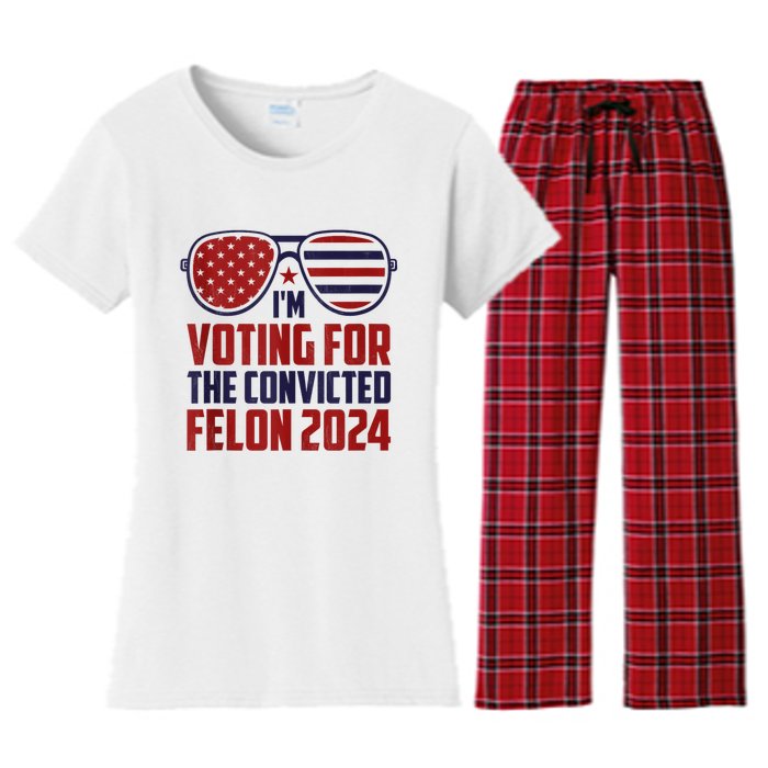 Im Voting For A Felon In 2024 Us Flag Sunglasses Pro Trump Women's Flannel Pajama Set