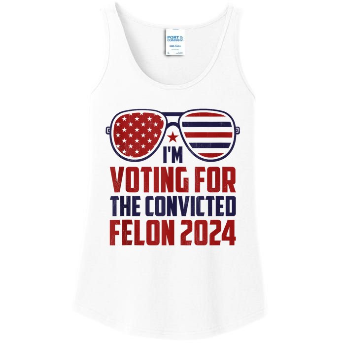 Im Voting For A Felon In 2024 Us Flag Sunglasses Pro Trump Ladies Essential Tank